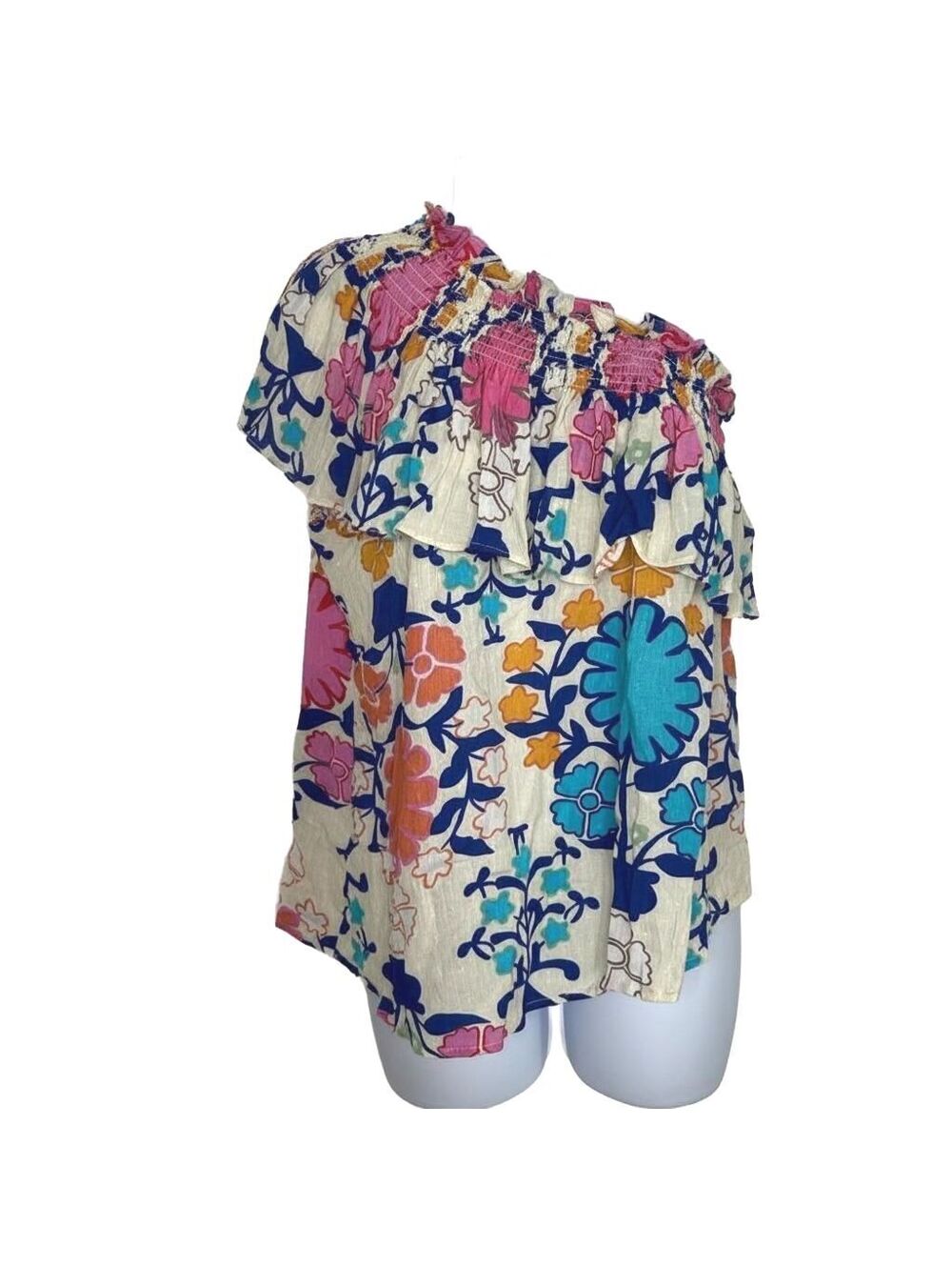 Rachel Rachel Roy Medium Floral Ruffle One-Sleeved Off-the-Shoulder Blouse